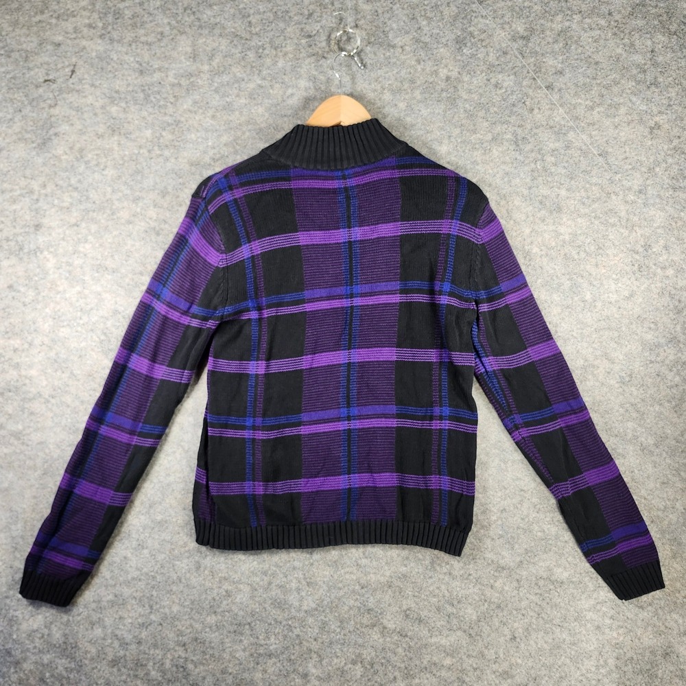 Lauren Ralph Lauren Women P/M Purple Black Plaid Quarter Zip Cotton Sweater - Picture 10 of 12